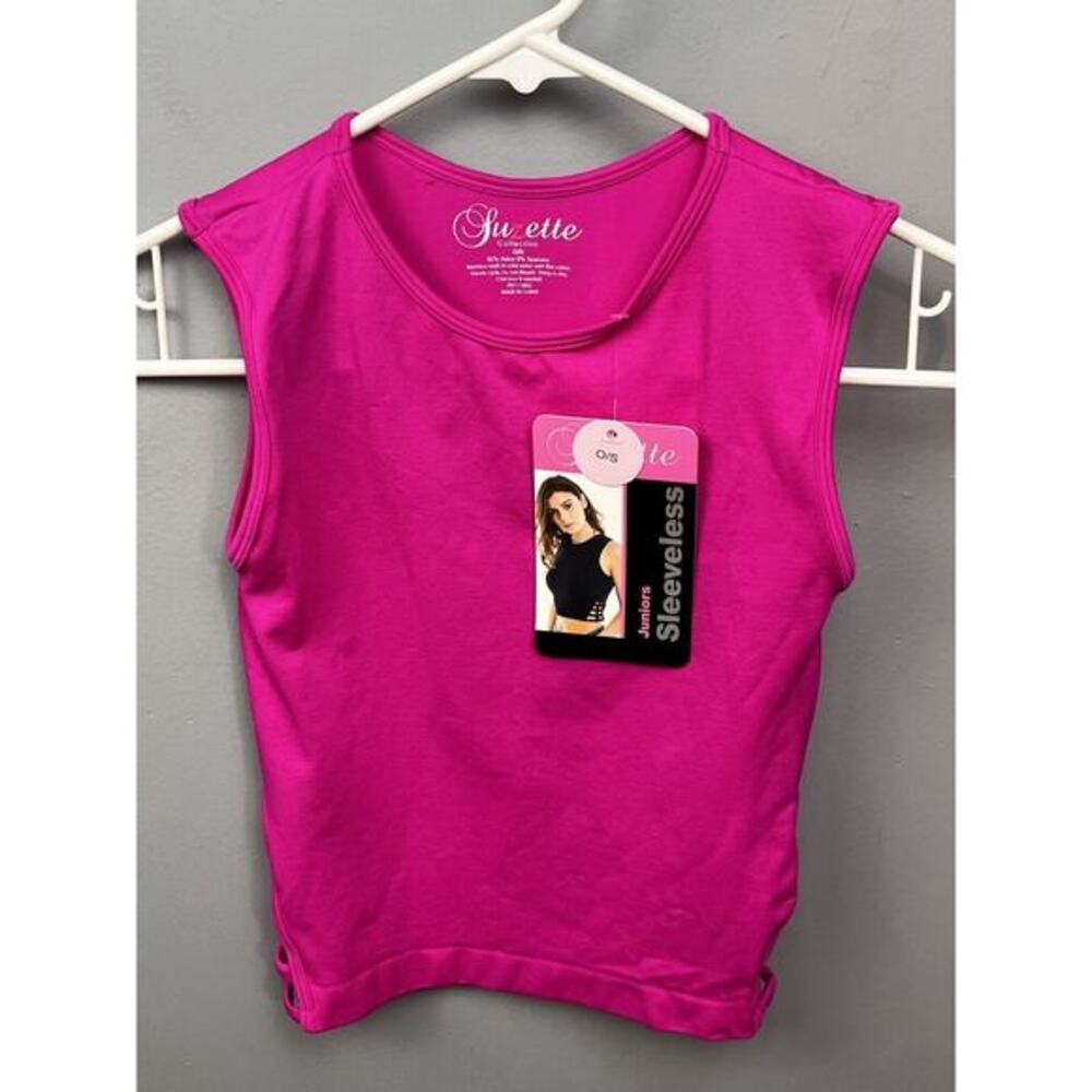 Suzette Collection Ribbed Cropped Scoop Neck Tank Top Womens OS Hot Pink NEW